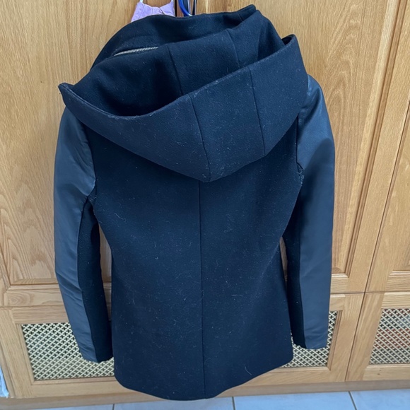 Mackage Odilia Black Wool & leather moto Jacket w/ removable hood XS EUC - Picture 5 of 16